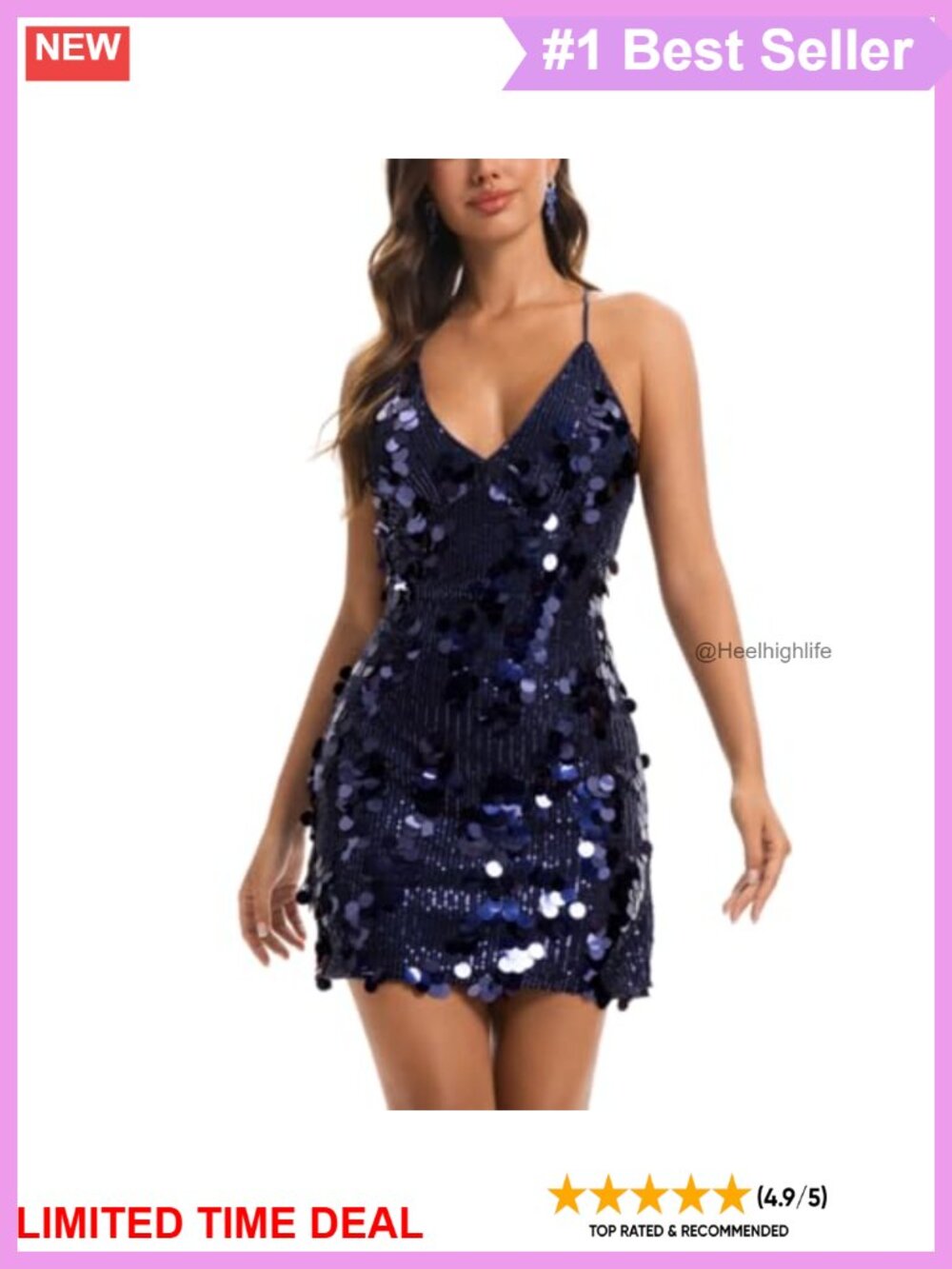 Sequin Mini Bodycon Dress with Slit & Spaghetti Straps Party Clubwear
